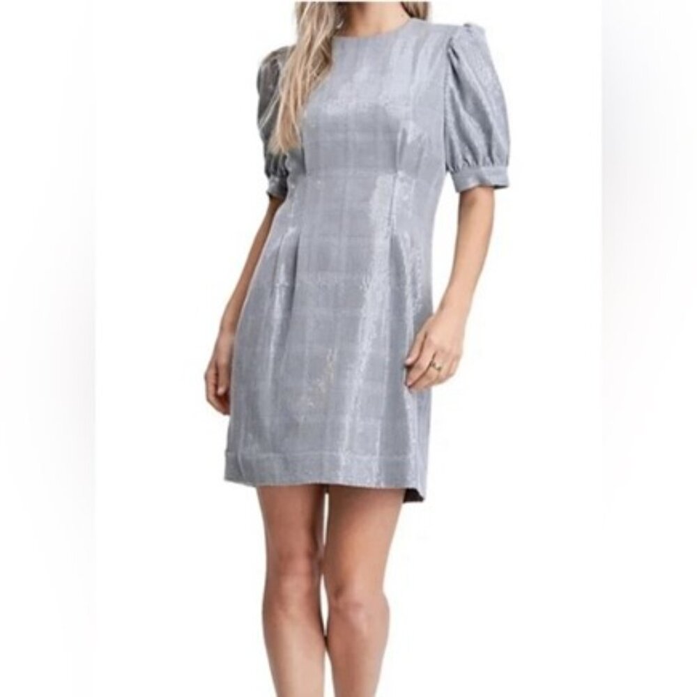 En Saison Silver Sequin Baby Doll Puffy Sleeves Dress